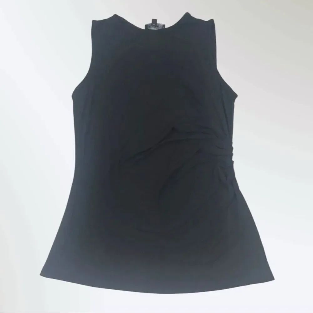 Lord & Taylor Black Ruched Stretch Tank Top Refined Sleek Classic Sleeveless PS